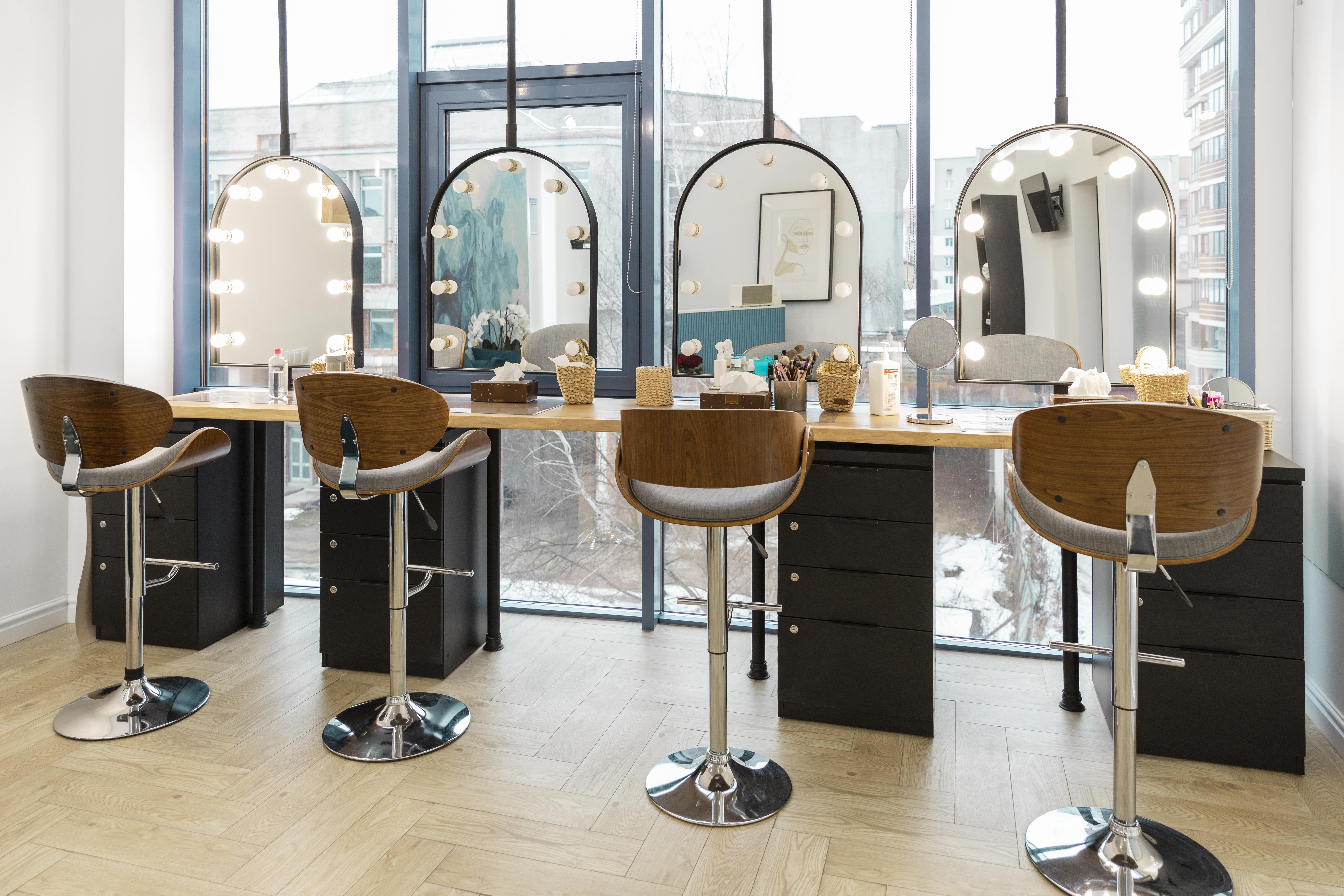 Refined retail interior with display shelving